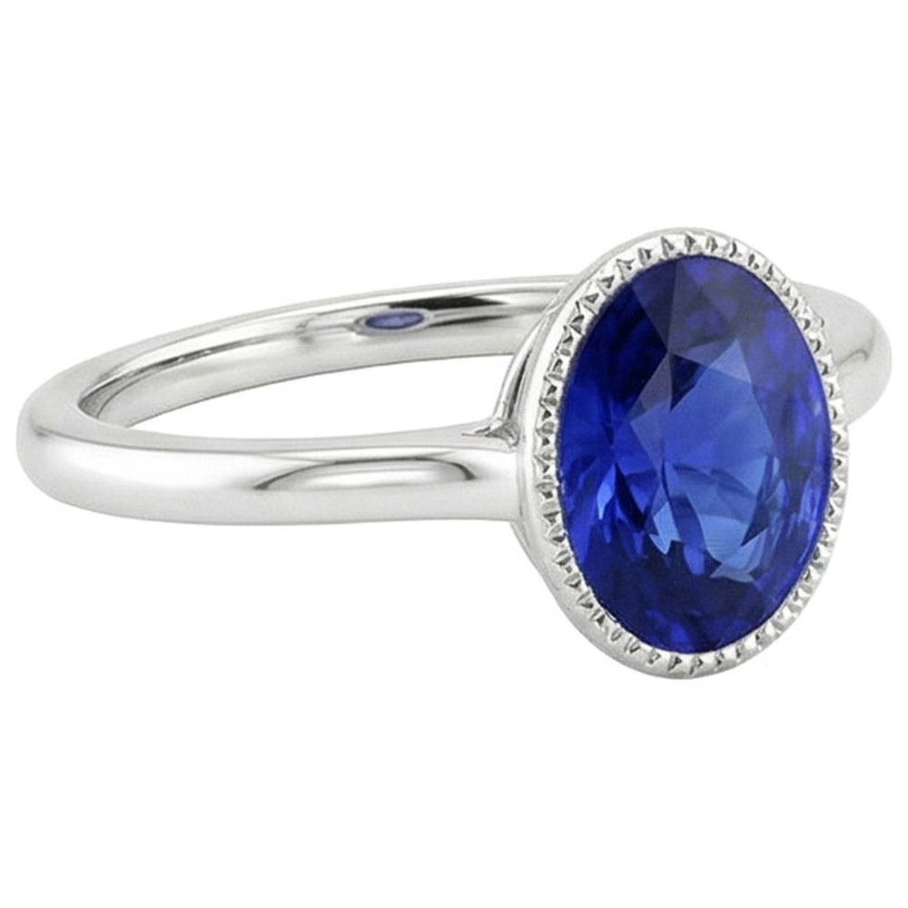 naturel oval saphir 3carats bague vue de profil
