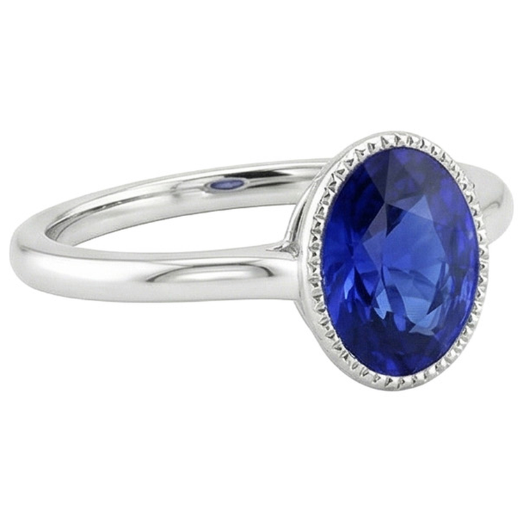 naturel oval saphir 3carats bague vue de profil
