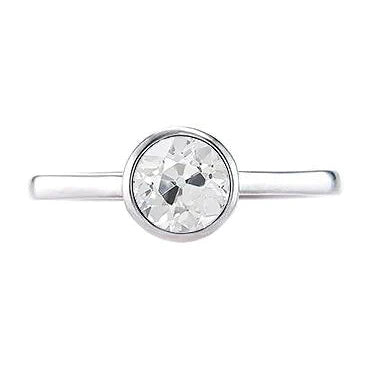 Bague Solitaire Lunette Sertie Ronde Vieux Réel Diamant Mineur Or Blanc 1 Carat