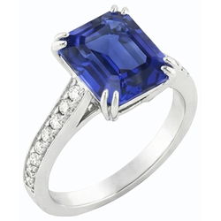 Bague Solitaire Mariage Avec Accents Saphir Bleu Émeraude 3 Carats