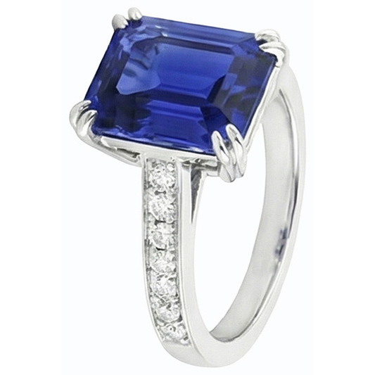 Bague Solitaire Mariage Avec Accents Saphir Bleu Émeraude 3 Carats