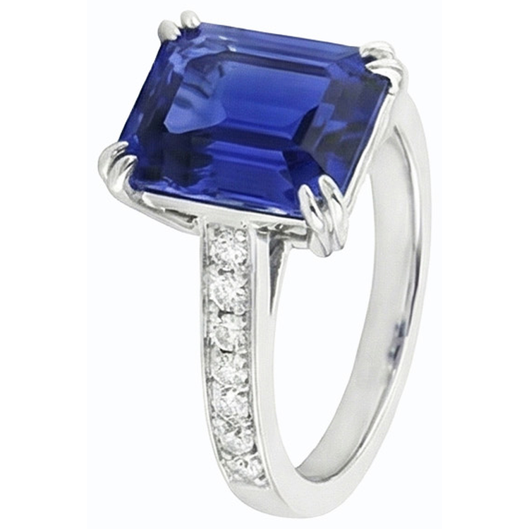 Bague Solitaire Mariage Avec Accents Saphir Bleu Émeraude 3 Carats
