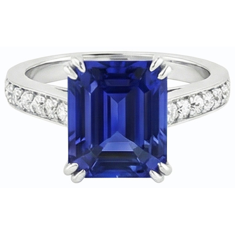 Bague Solitaire Mariage Avec Accents Saphir Bleu Émeraude 3 Carats