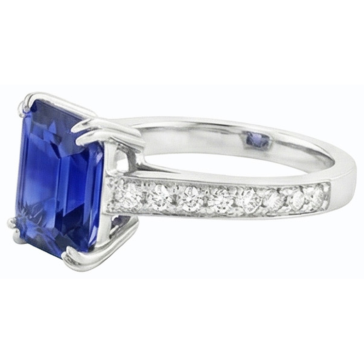 Bague Solitaire Mariage Avec Accents Saphir Bleu Émeraude 3 Carats