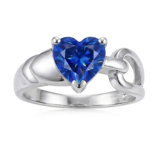 Bague Solitaire Mariage Or Blanc Coeur Saphir Bleu 3 Carats
