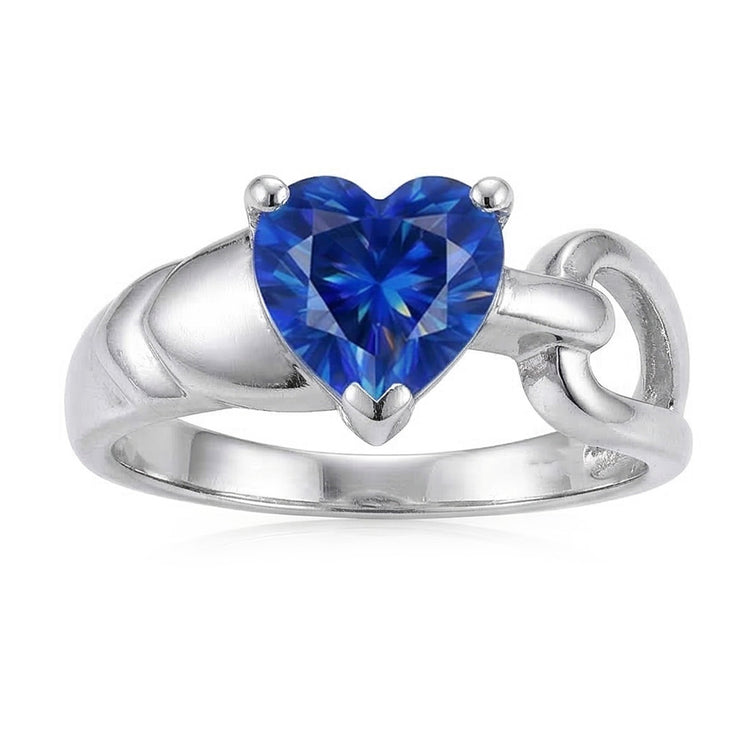 Bague Solitaire Mariage Or Blanc Coeur Saphir Bleu 3 Carats