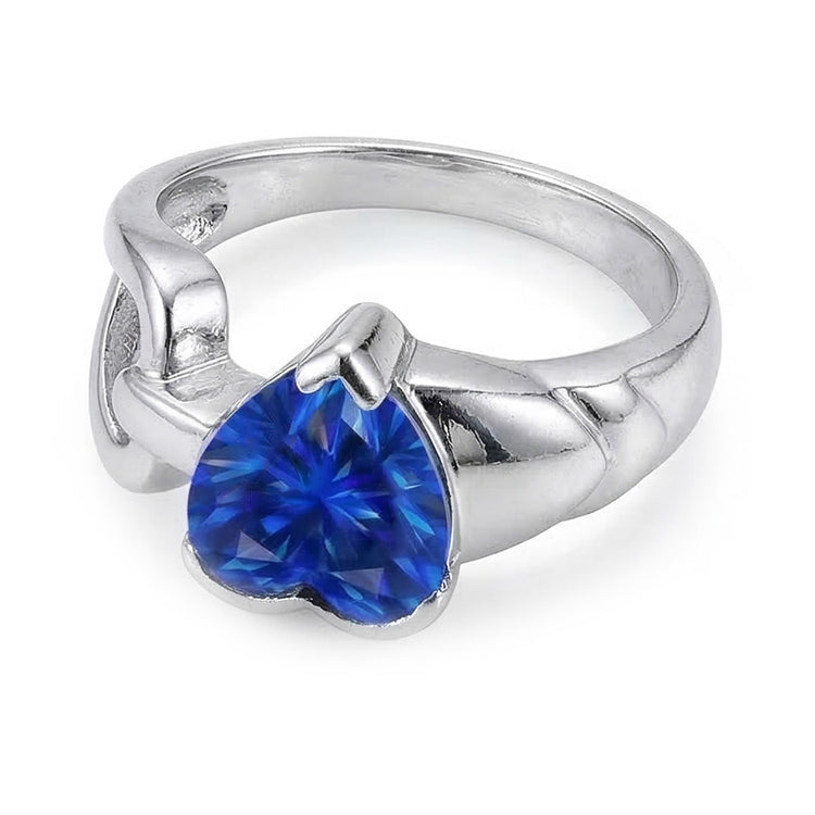 Bague Solitaire Mariage Or Blanc Coeur Saphir Bleu 3 Carats
