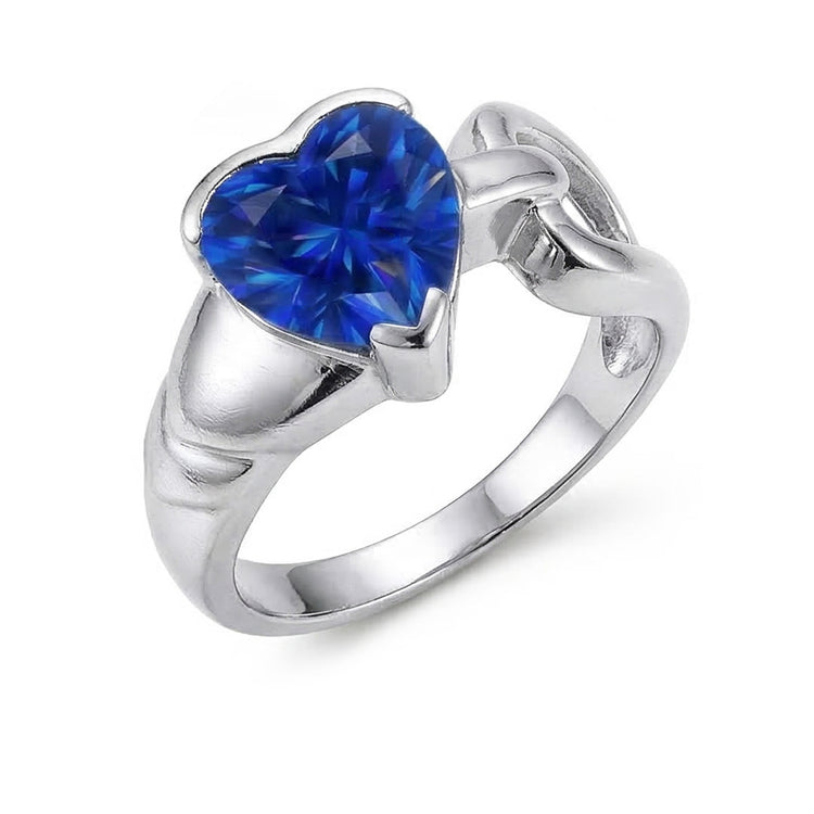 Bague Solitaire Mariage Or Blanc Coeur Saphir Bleu 3 Carats