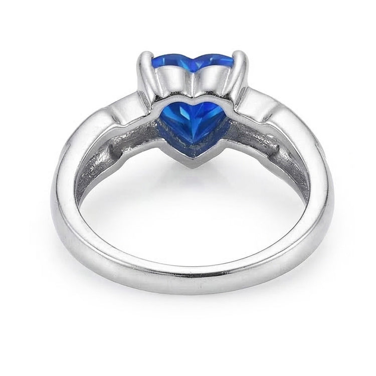 Bague Solitaire Mariage Or Blanc Coeur Saphir Bleu 3 Carats