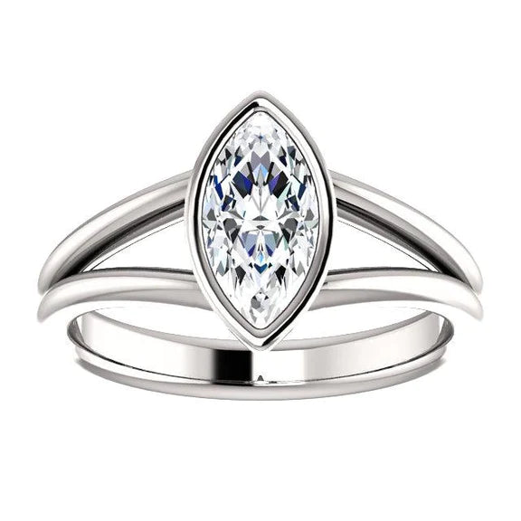 Bague Solitaire Marquise Réel Diamant 3 Carats Lunette Split Tige Bijoux