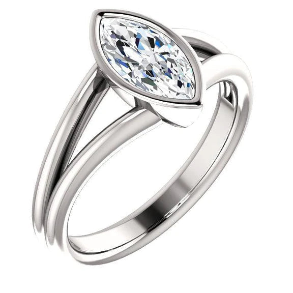 Bague Solitaire Marquise Réel Diamant 3 Carats Lunette Split Tige Bijoux