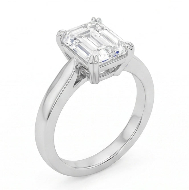 Bague Solitaire Naturel Diamant Naturels Extraits des Mines ( et non cultivés en laboratoire ) Forme Émeraude