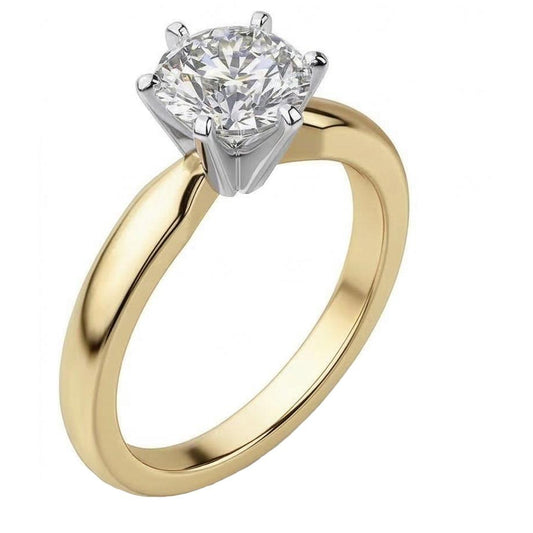 Bague Solitaire Naturel Diamant Naturels Extraits des Mines ( et non cultivés en laboratoire ) Ronde Confort Deux Tons 1 Carat