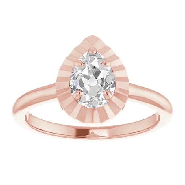 Bague Solitaire Naturel Diamant Poire Taille Ancienne En Or Rose 14 Carats 2.15 Carats