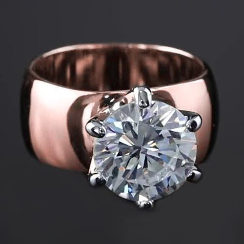 Bague Solitaire Naturel Diamant Rond 2.50 Carats Tige Épaisse Or Rose 14K