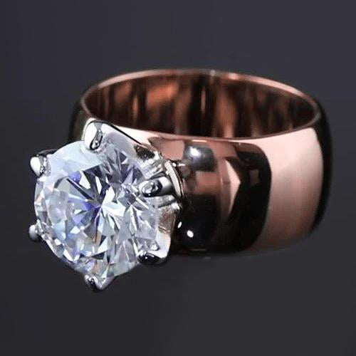 Bague Solitaire Naturel Diamant Rond 2.50 Carats Tige Épaisse Or Rose 14K