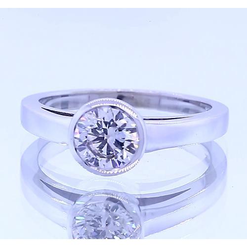 Bague Solitaire Naturel Diamant Rond Lunette Sertie 1 Carats Or Blanc 14K