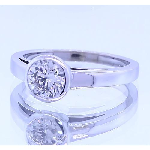 Bague Solitaire Naturel Diamant Rond Lunette Sertie 1 Carats Or Blanc 14K