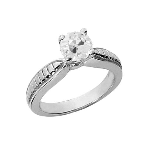 Bague Solitaire Naturel Diamant Rond Taille Ancienne 1 Carat Bijoux Or Blanc