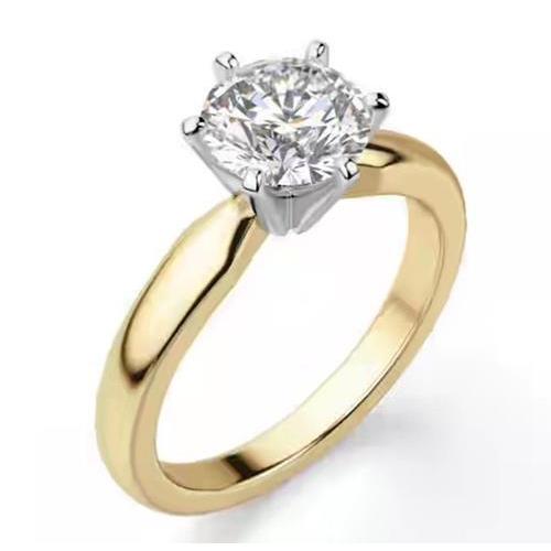 Bague Solitaire Naturel Diamant Ronde Confort Deux Tons 1 Carat