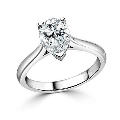 Bague Solitaire Naturel Diamant Taille Grosse Poire Etincelante De 2.85 Ct En Or Blanc