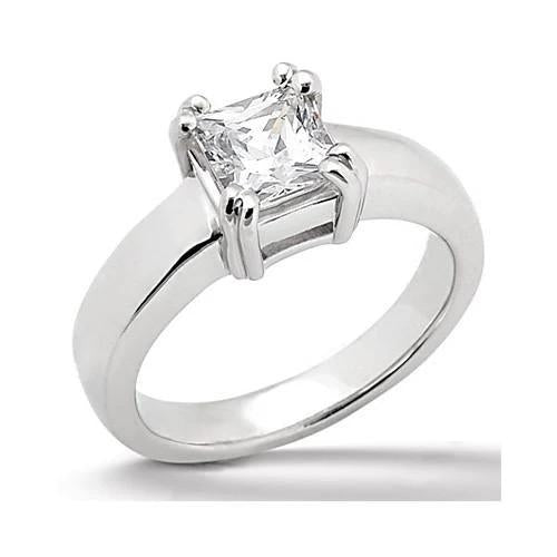 Bague Solitaire Naturel Diamant Taille Princesse 0.75 Ct. Or Blanc 14K Nouveau