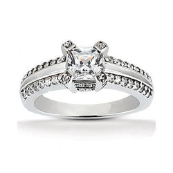 Bague Solitaire Naturel Diamant Taille Princesse 2.20 Ct. Avec Accents