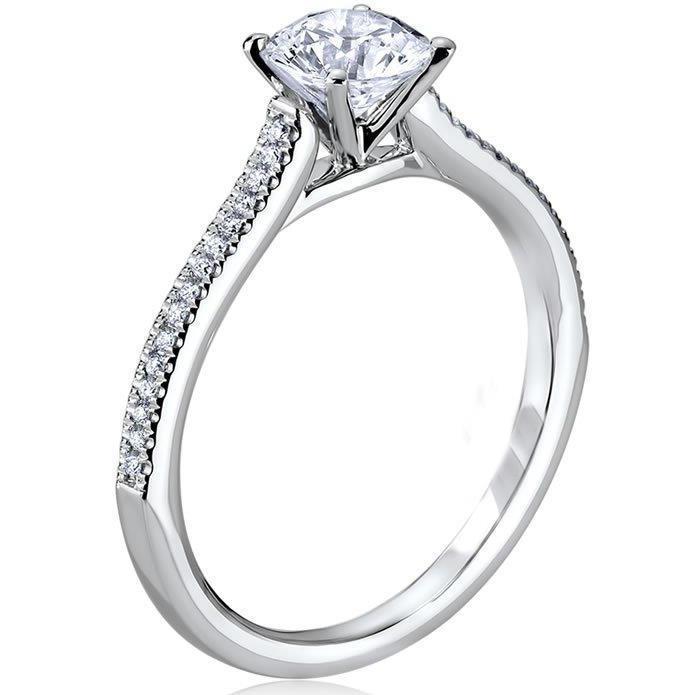 Bague Solitaire Naturel Diamant Taille Ronde 3 Carats Avec Accents Or Blanc 14K