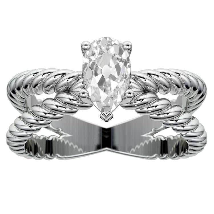 Bague Solitaire Old Cut Poire Véritable Diamant Split Tige 2.25 Carats Style Corde