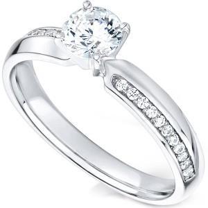 Bague Solitaire Or Blanc 14K Avec Accent Réel Diamants 2.40 Carats Nouveau