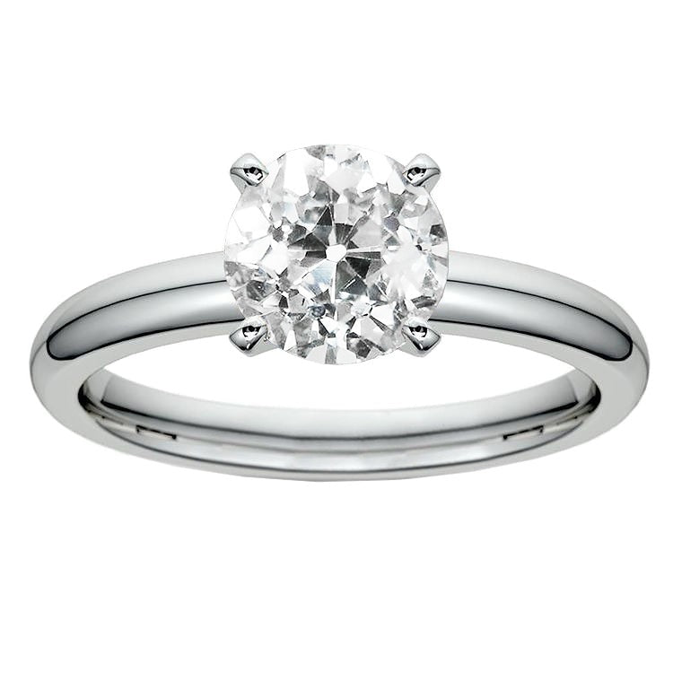 Bague Solitaire Or Blanc 14K Ronde Réel Diamant Taille Vieille Mine 2.50 Carats