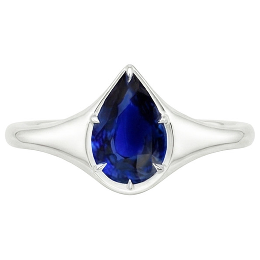 Bague Solitaire Or Blanc 14K Saphir Bleu Poire 3.50 Carats