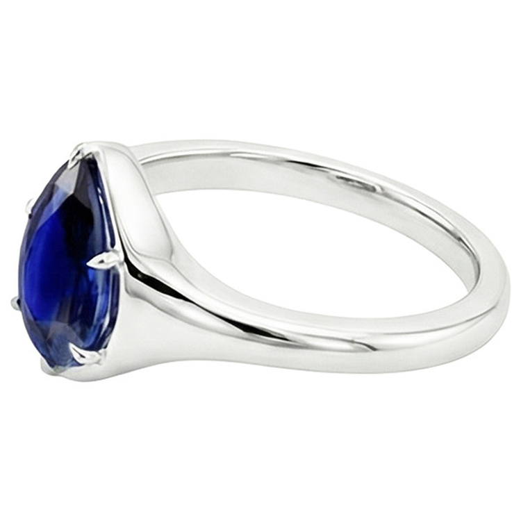 Bague Solitaire Or Blanc 14K Saphir Bleu Poire 3.50 Carats