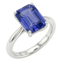 Bague Solitaire Or Blanc 2 Carats Taille Emeraude Saphir Srilanka
