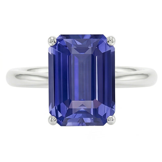 Bague Solitaire Or Blanc 2 Carats Taille Emeraude Saphir Srilanka