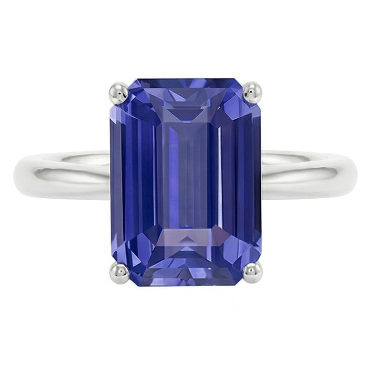 Bague Solitaire Or Blanc 2 Carats Taille Emeraude Saphir Srilanka