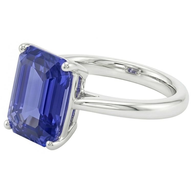 Bague Solitaire Or Blanc 2 Carats Taille Emeraude Saphir Srilanka
