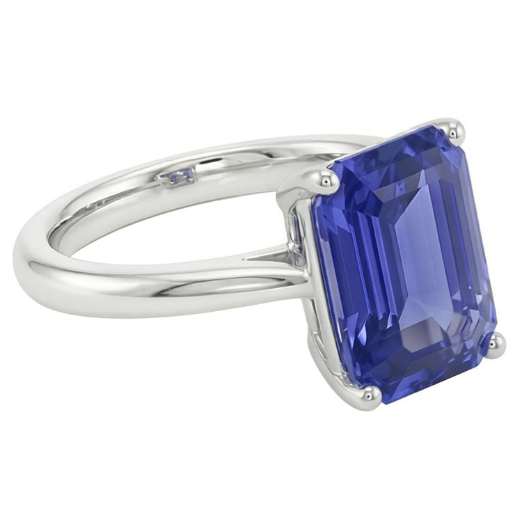 Bague Solitaire Or Blanc 2 Carats Taille Emeraude Saphir Srilanka