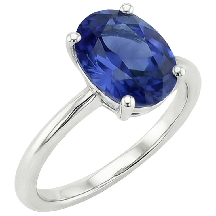 Bague Solitaire Or Blanc Bijou Ovale Saphir Ceylan 2 Carats