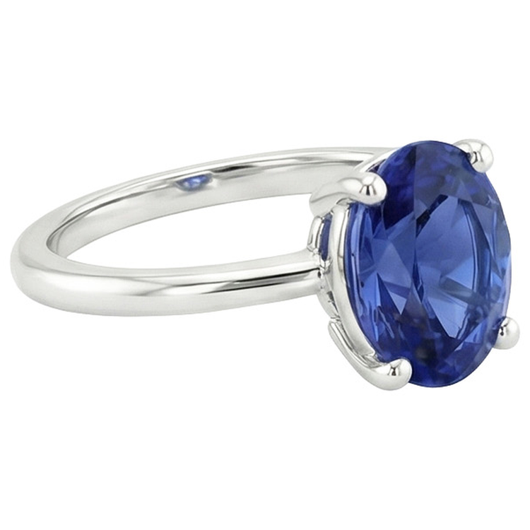 Bague Solitaire Or Blanc Bijou Ovale Saphir Ceylan 2 Carats