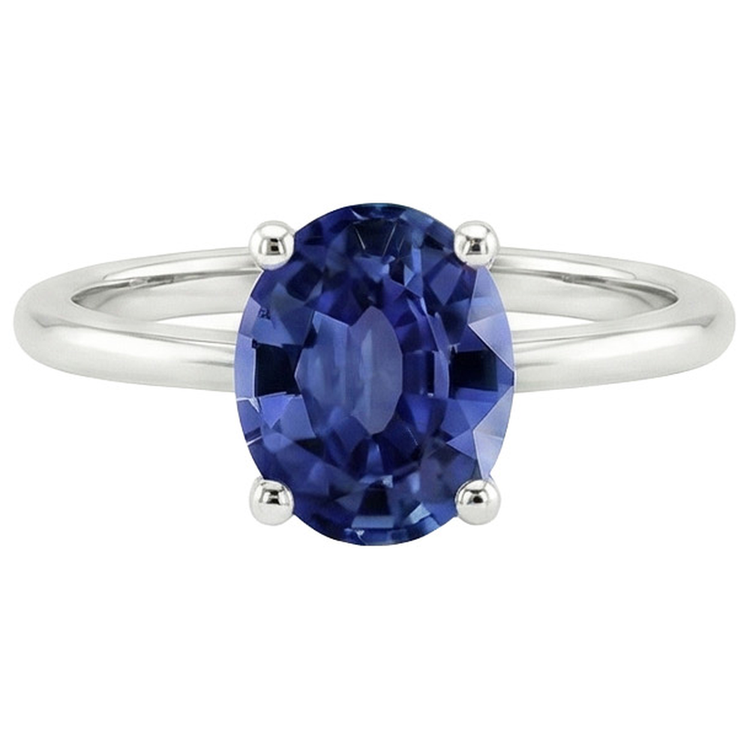 Bague Solitaire Or Blanc Bijou Ovale Saphir Ceylan 2 Carats