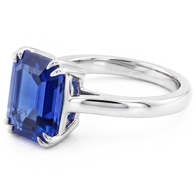 Bague Solitaire Or Blanc Forme Emeraude Saphir Ceylan 2.50 Carats