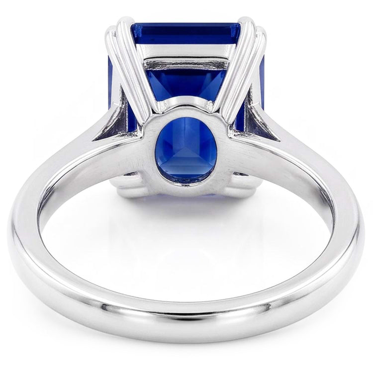Bague Solitaire Or Blanc Forme Emeraude Saphir Ceylan 2.50 Carats