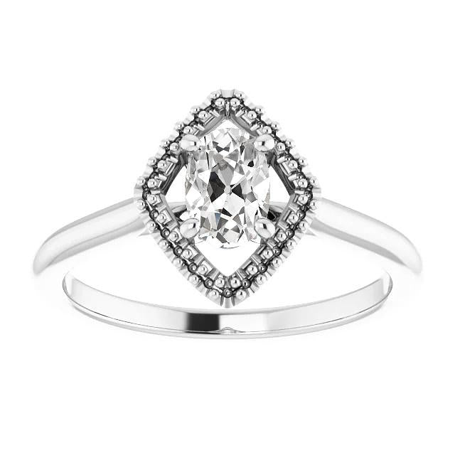 Bague Solitaire Or Blanc Ovale Véritable Diamant Taille Vieille Mine 2.25 Carats