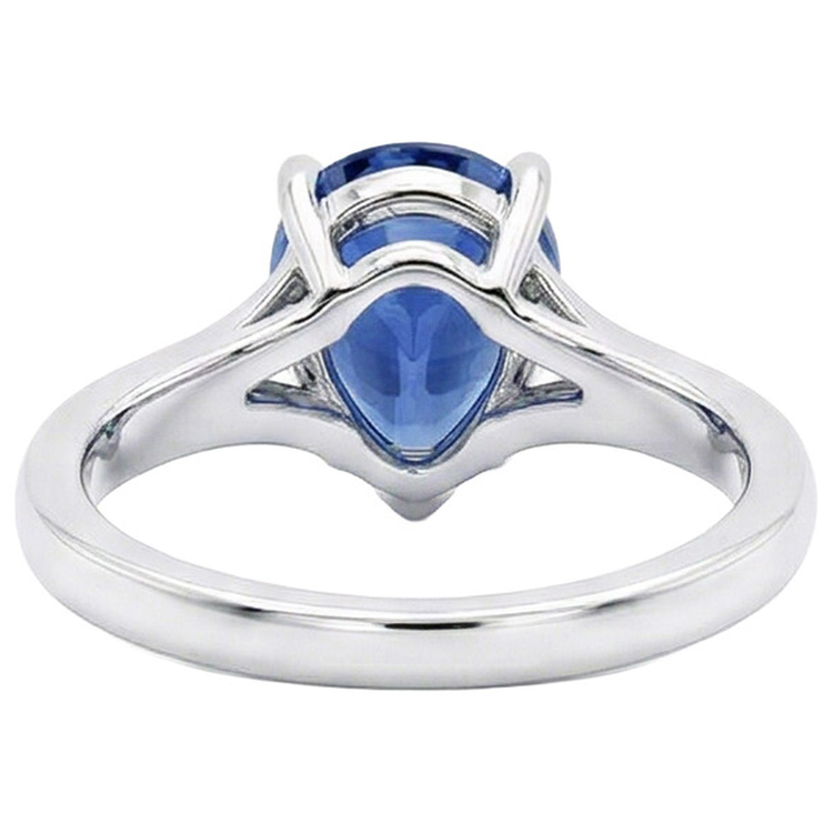 Bague Solitaire Or Blanc Poire Saphir Sri Lankais 3 Carats