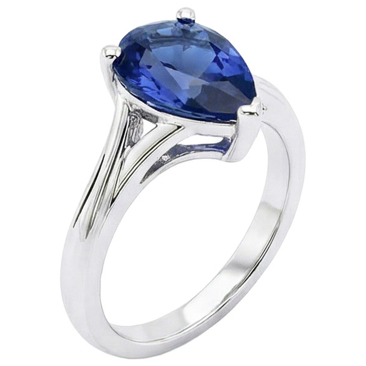 Bague Solitaire Or Blanc Poire Saphir Sri Lankais 3 Carats