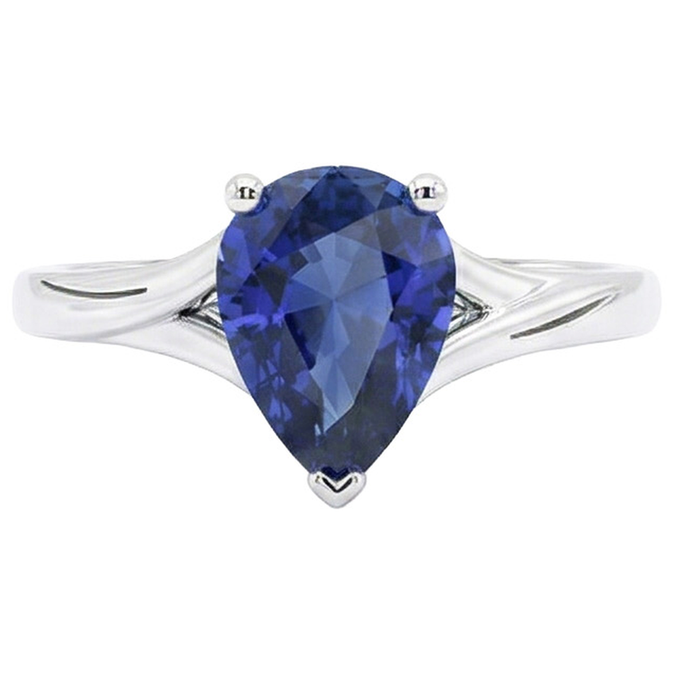 Bague Solitaire Or Blanc Poire Saphir Sri Lankais 3 Carats