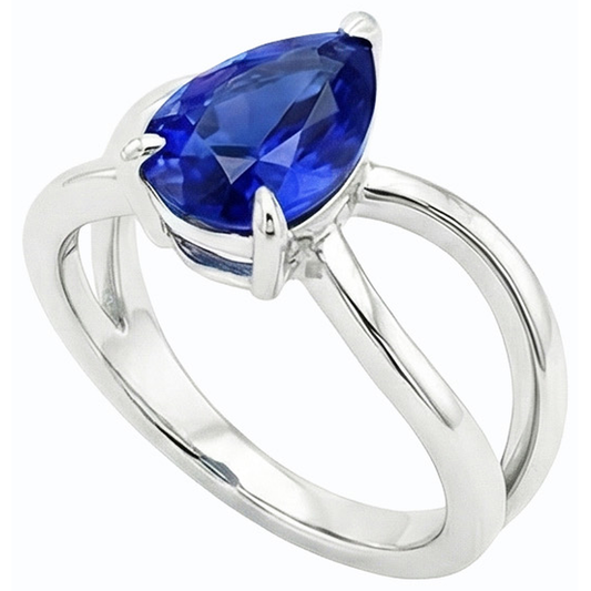 Bague Solitaire Or Blanc Saphir de Ceylan 2.50 Carats Anneau Fendu