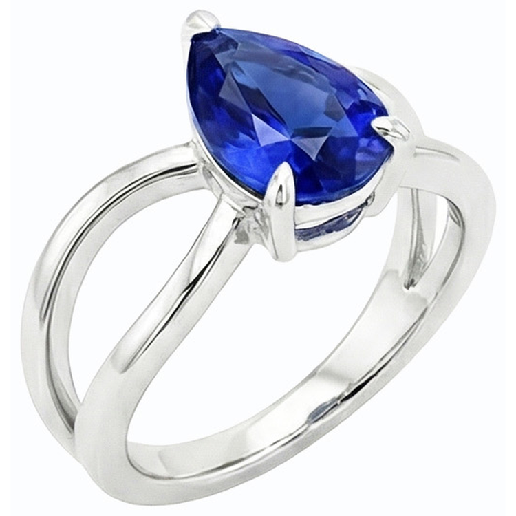 Bague Solitaire Or Blanc Saphir de Ceylan 2.50 Carats Anneau Fendu