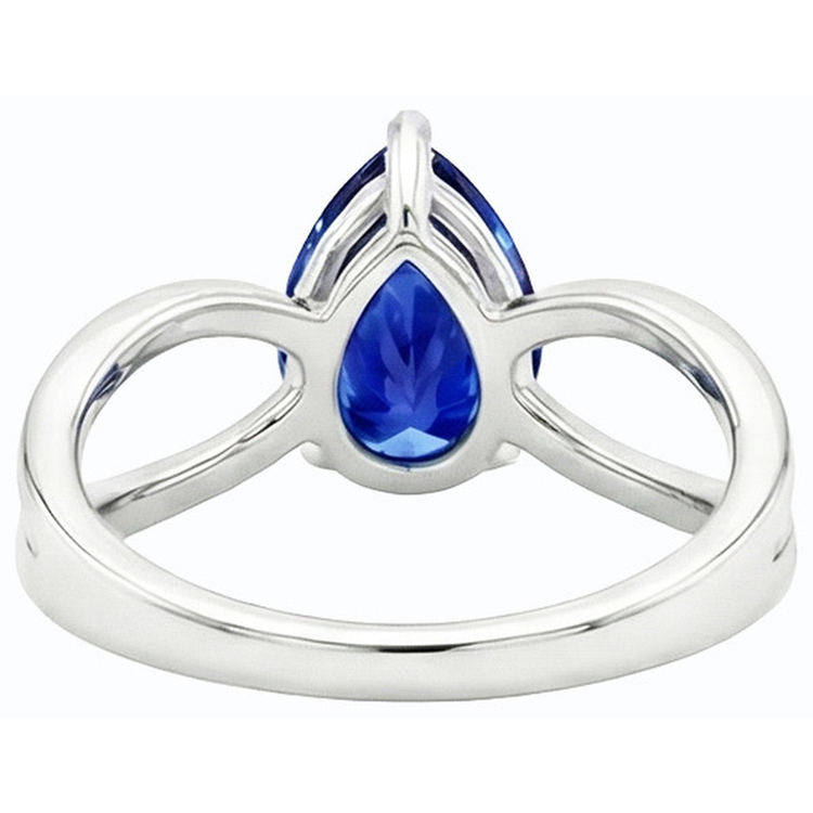 Bague Solitaire Or Blanc Saphir de Ceylan 2.50 Carats Anneau Fendu